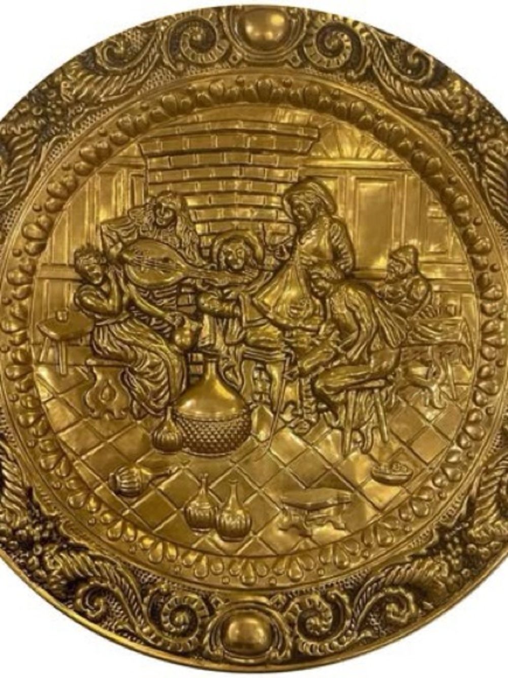 Oktoberfest Ready - Vintage 24 inch Large Brass Repoussé Tavern Scene Wall Art